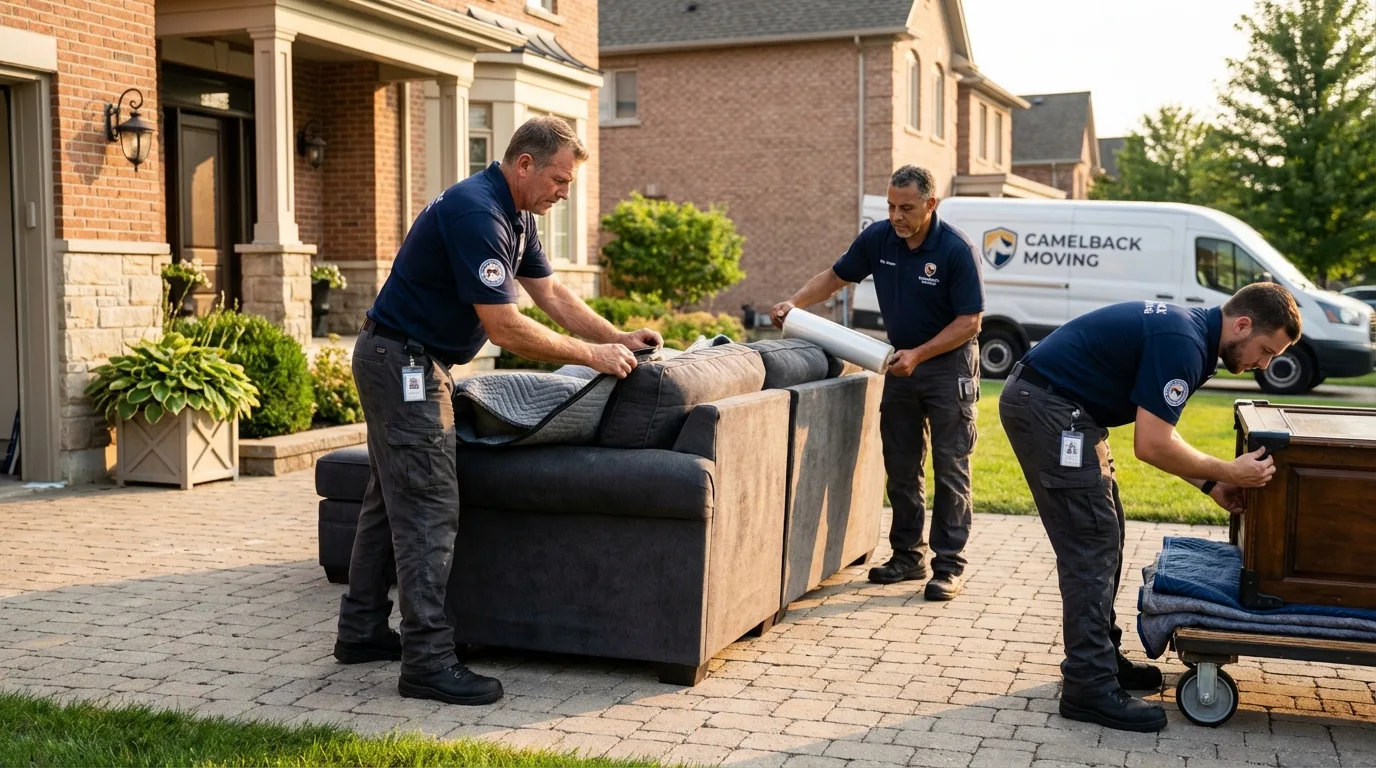 Large estate moving crew wrapping furniture in Stetson, ME